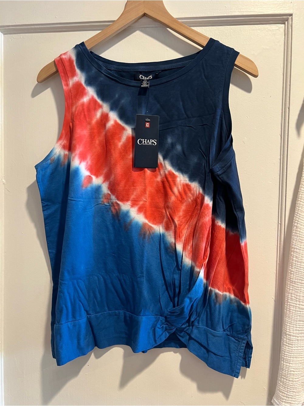 Chaps Women's Red Navy Blue Tie-Dye Sleeveless Tank